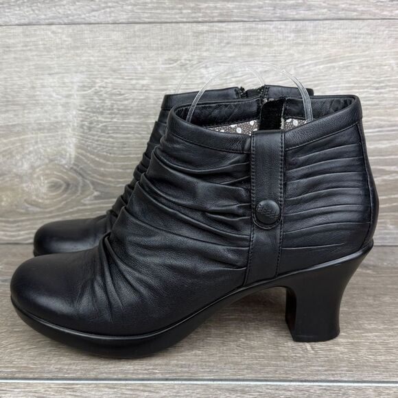 Dansko Buffy Women’s ask 8.5-9/EU 39 Black Leather Slouch Zip Ankle Boots - Picture 3 of 12